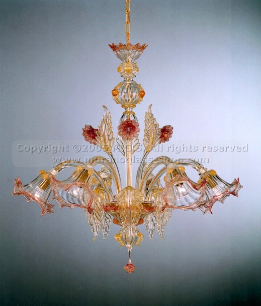 Lampadari serie 404, Lampadario in cristallo decorato rubino a sei luci.