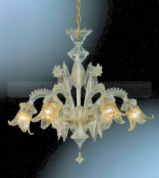 Lampadari serie 105, Lampadario in cristallo baloton con decoro oro 24 carati a sei luci.