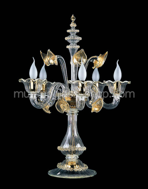 Flambò da tavolo serie 7744, Candelabro da tavolo in cristallo decorato oro.