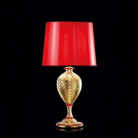 Lampada da tavolo Erithea, Lampada in cristallo oro con decoro rosso