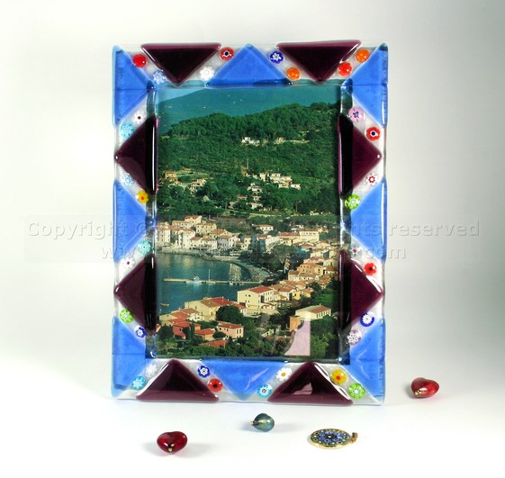 Cornice portafoto con motivi triangolari, Cornice in cristallo con murrine