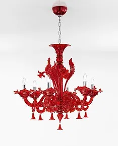 Lampadario rosso a sei luci