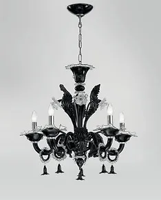 Lampadario nero e cristallo a sei luci