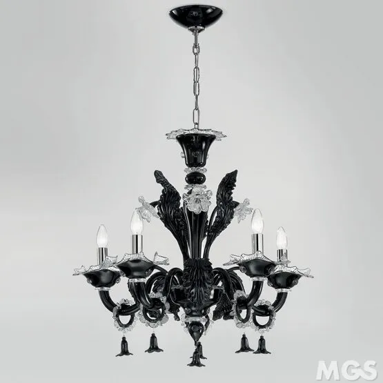 Lampadario Giustinian, Lampadario nero e cristallo a cinque luci (mini)