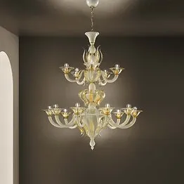 Lampadario in cristallo decoro ambra a quindici luci