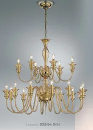 Lampadario a diciotto luci in cristallo con decoro ambra