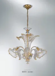 Lampadario in cristallo con decoro oro a sei luci