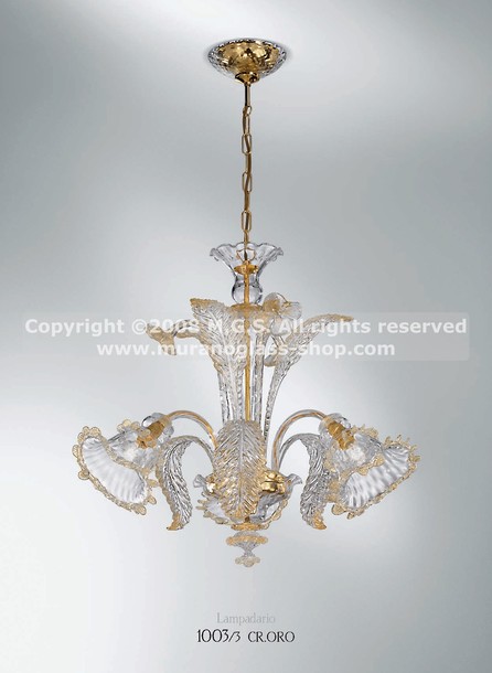 Lampadari serie 1003, Lampadario in cristallo con decoro oro a otto luci