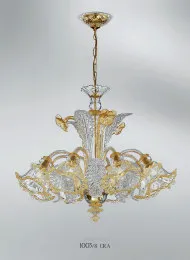 Lampadario in cristallo con decoro ambra a cinque luci