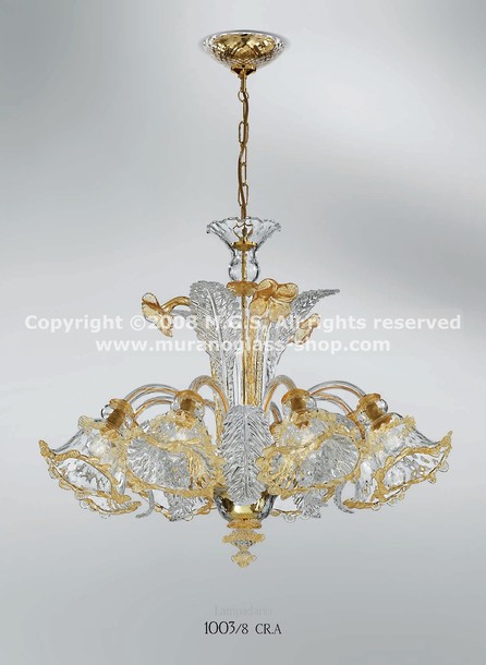 Lampadari serie 1003, Lampadario in cristallo con decoro ambra a cinque luci