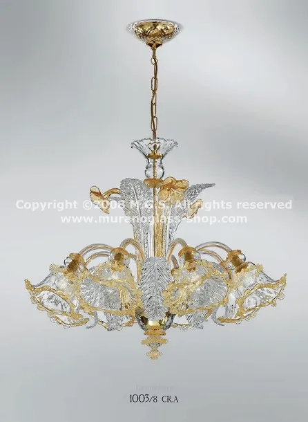 Lampadari serie 1003, Lampadario in cristallo con decoro ambra a otto luci