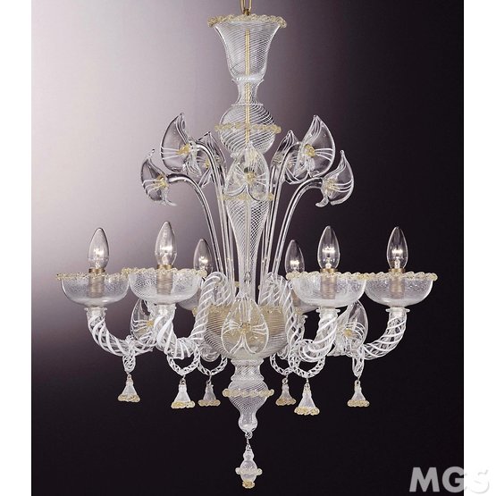 Lampadario Filigrana, Lampadario filigrana con decoro oro a sei luci