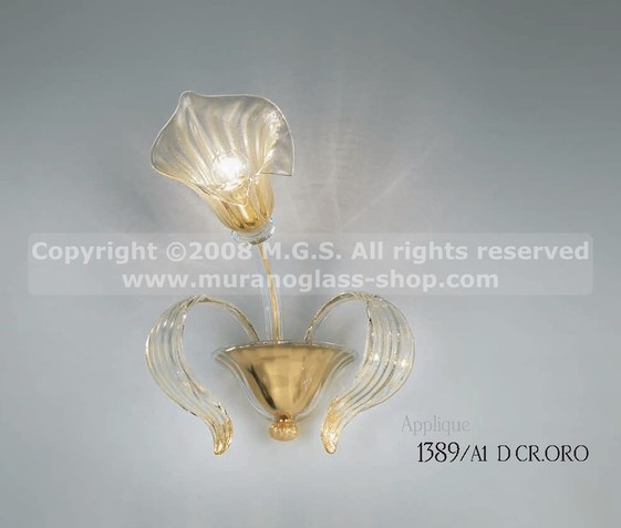 Applique 1389, Applique in cristallo decoro oro 24k ad una luce