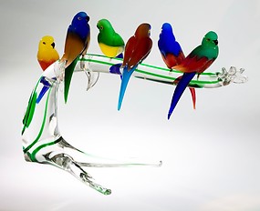 Sei pappagallini su ramo