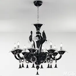 Lampadario nero e cristallo ad otto luci