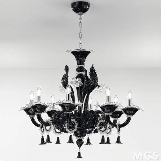 Lampadario Giustinian, Lampadario nero e cristallo ad otto luci