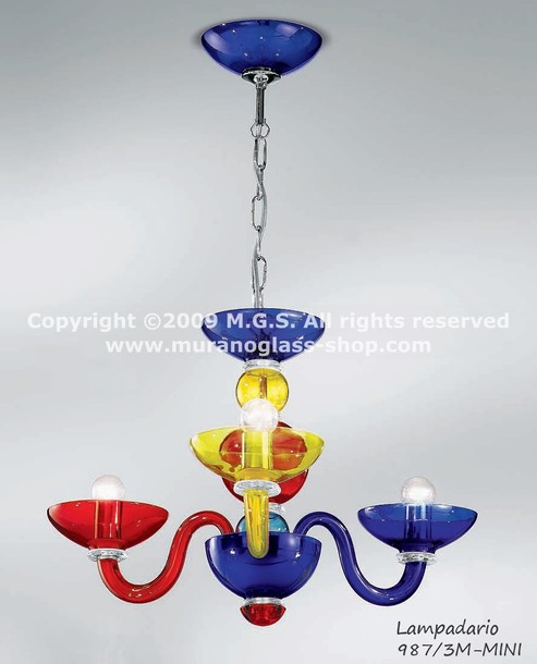Lampadario multicolore 987, Lampadario multicolore a tre luci versione mini