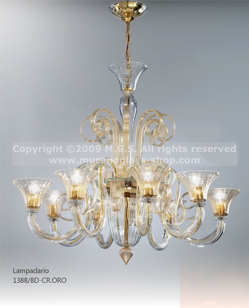 Lampadario Sambonet, Lampadario in cristallo decoro oro ad otto luci