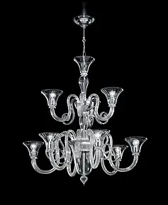 Lampadario in cristallo decoro ambra a nove luci