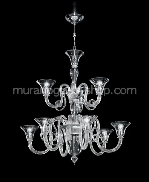 Lampadario Sambonet, Lampadario in cristallo decoro ambra a nove luci