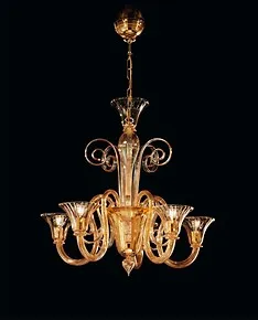 Lampadario in cristallo decoro ambra a cinque luci
