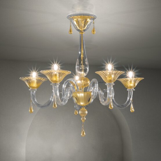 Lampadario Dolfin, Cinque luci colore white and crystal