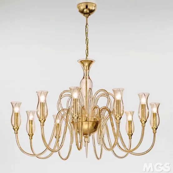 Lampadario Aricò crosier, Lampadario moderno con decoro ambra a dieci luci