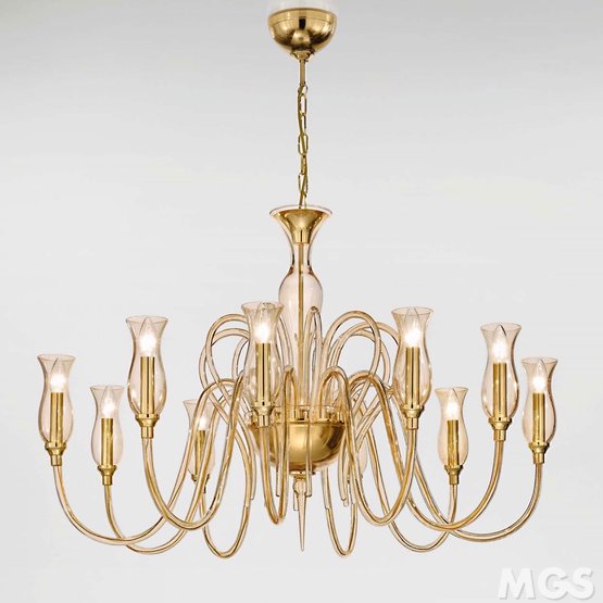 Lampadario Teodato, Lampadario moderno con decoro ambra a dieci luci