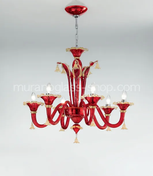 Lampadari serie 2575, Lampadario rosso e oro a otto luci