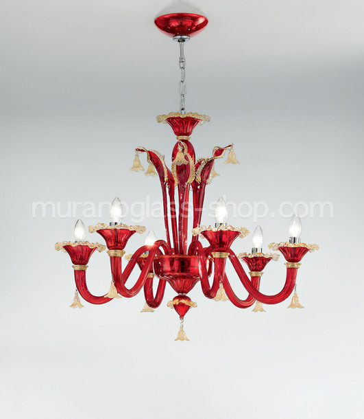 Lampadari serie 2575, Lampadario rosso e oro a sei luci