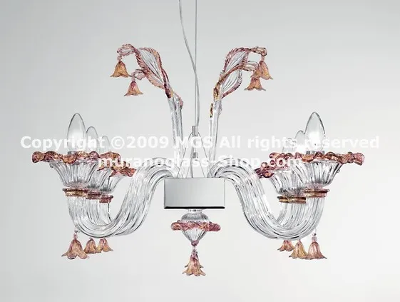 Lampadari longitudinali serie 2576, Sospensione longitudinale a sei luci colore rosso oro