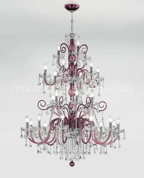 Lampadario Boemia Star, Lampadario colore rosso e dettagli in cristallo