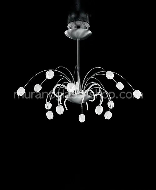 Lampadari serie 151, Lampadario in metallo con tazzine bianco latte