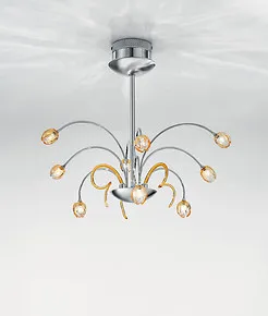 Lampadario in metallo con tazzine in ambra