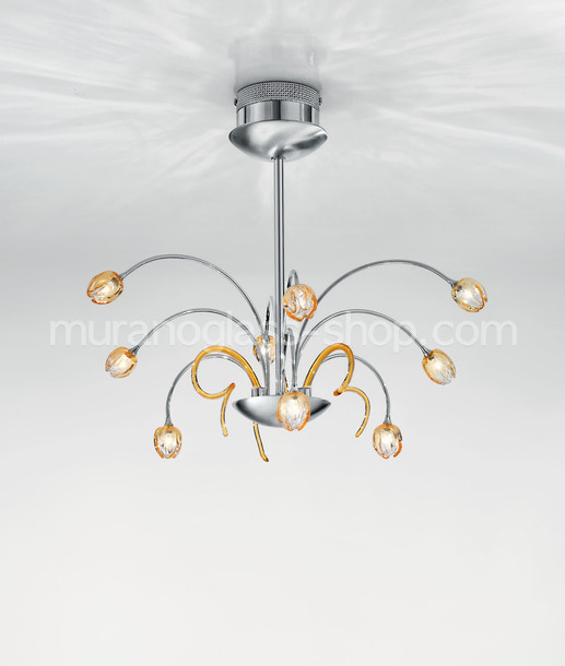 Lampadari serie 151, Lampadario in metallo con tazzine in ambra