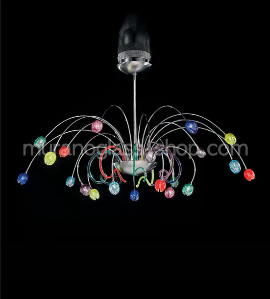 Lampadari serie 151, Lampadario in metallo con tazzine multicolore