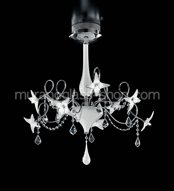 Lampadari serie 287, Lampadario moderno con fiori, colore bianco