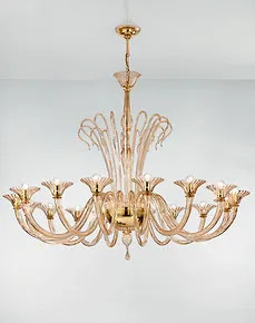 Lampadario a sedici luci in cristallo fumè