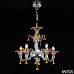 Lampadario serie 2575, 5 luci, colore cristallo e ametista con oro 24k