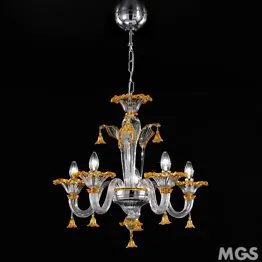 Lampadario serie 2575, 5 luci, colore cristallo e ametista con oro 24k