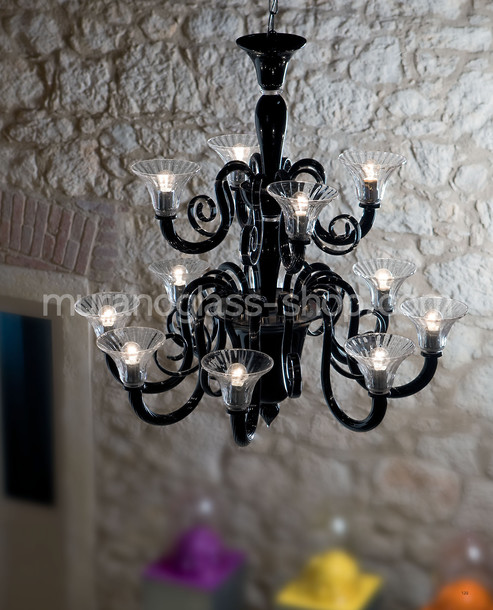 Lampadari serie 1388, Lampadario nero e cristallo a nove luci