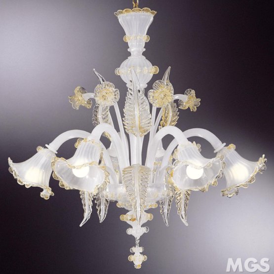 Lampadario Loredan, Lampadario colore seta decorato con oro 24k