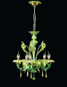 Lampadario a cinque luci in colore verde oro