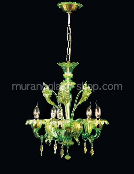 Lampadario Barovier, Lampadario a cinque luci in colore verde oro