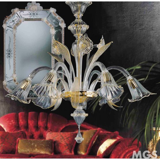Lampadario Lundgren, Lampadario in cristallo oro a sei luci