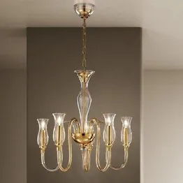 Lampadario moderno con decoro ambra a cinque luci