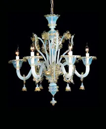 Lampadario in opalino decoro oro a sei luci