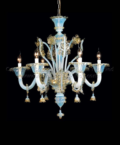 Lampadario Domus, Lampadario in opalino decoro oro a sei luci