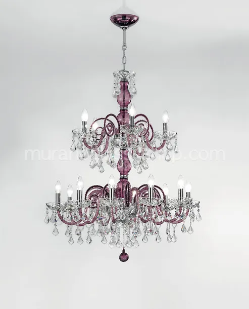 Lampadario Boemia Bright, Lampadario colore rosso e dettagli in cristallo