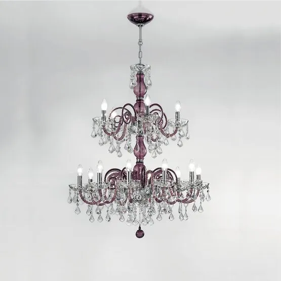 Lampadario Boemia Bright, Lampadario colore ametista e dettagli in cristallo